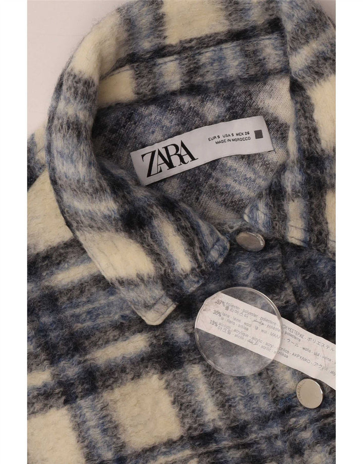 Zara Womens Crop 3/4-ærmet oversized bomberjakke UK 10 lille grå ternet