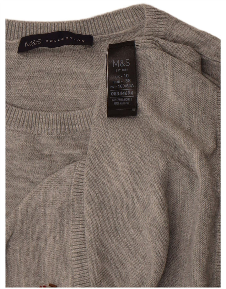 Marks & Spencer Dame Crop Crew Neck Jumper Sweater UK 10 Small Grey