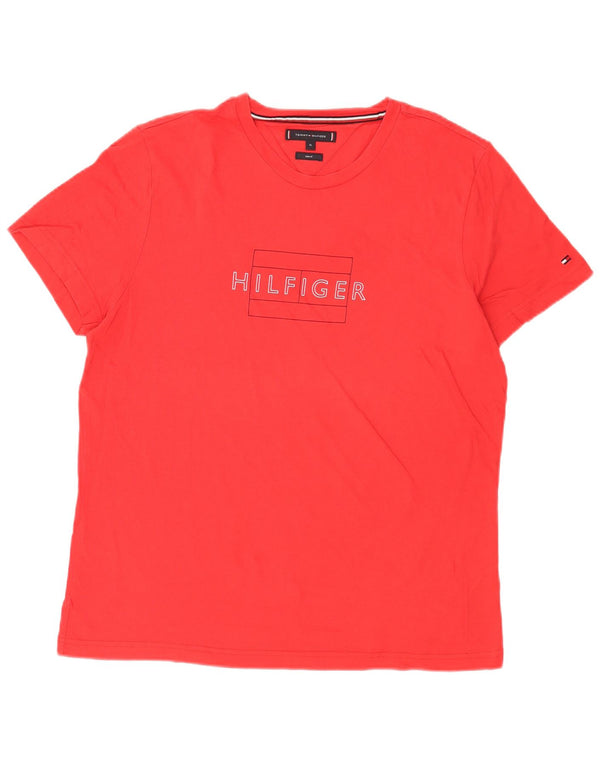 Tommy Hilfiger Herre Slim Fit Grafisk T-Shirt Top XL Rød Bomuld