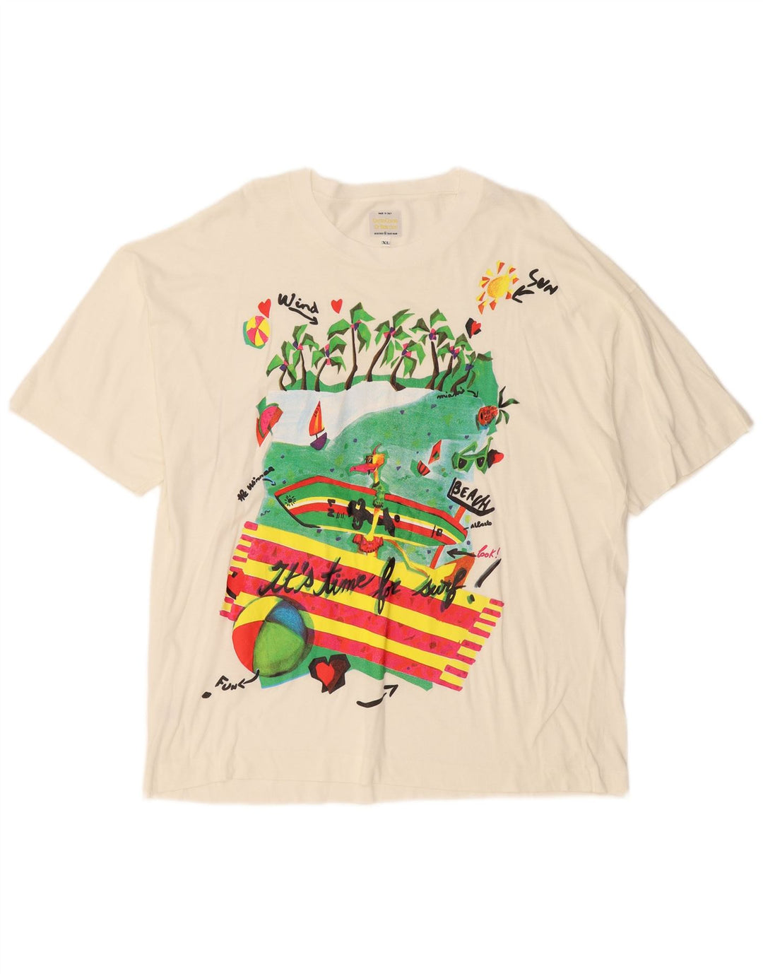 BENETTON Herre grafisk T-shirt Top XL Off White