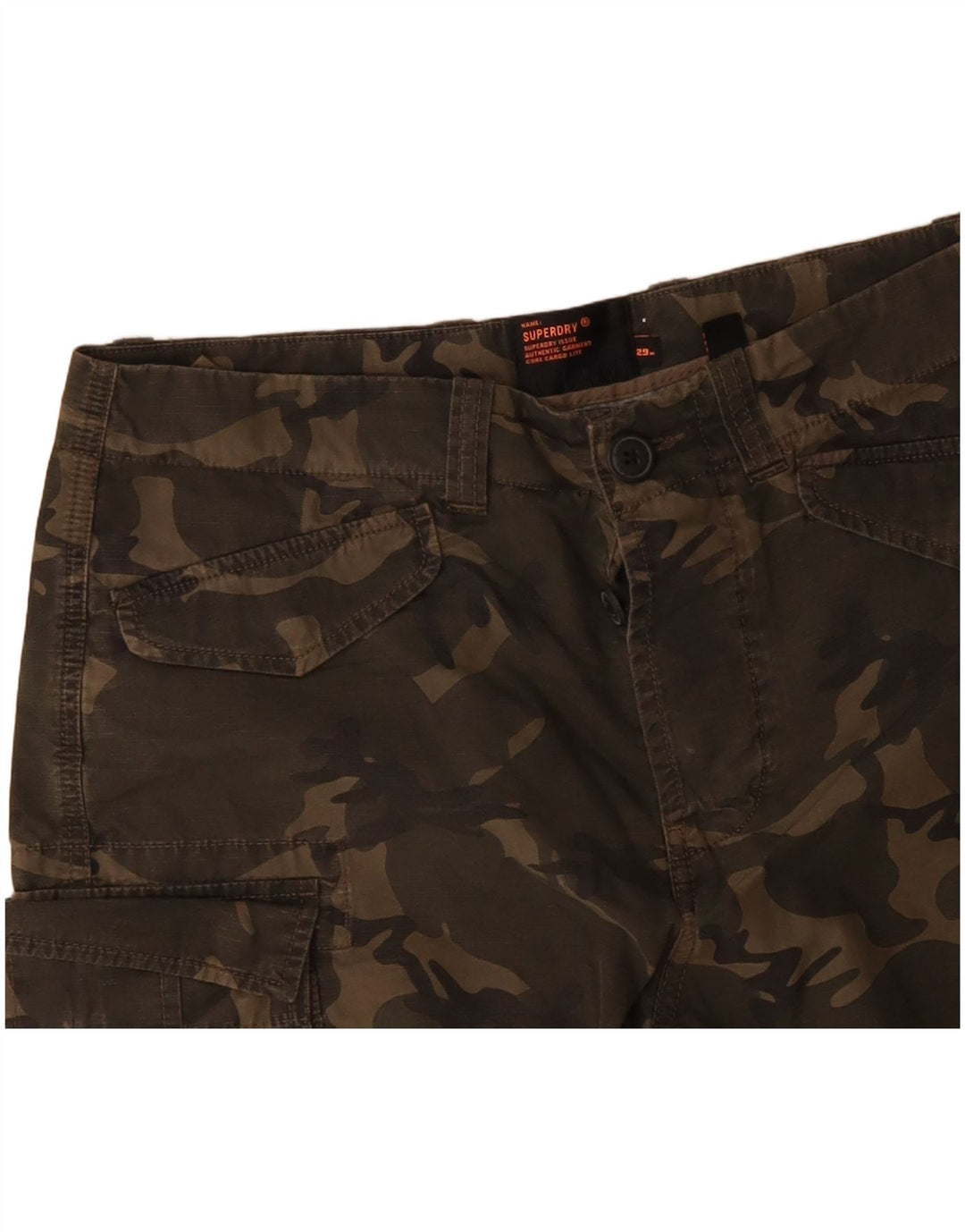 SUPERDRY Herre Cargo Shorts W29 Small Khaki Camouflage Bomuld