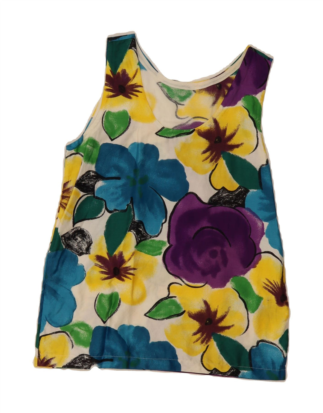 VINTAGE Womens Sleeveless Blouse Top UK 12 Medium Multicoloured Floral Vintage Vintage and Second-Hand Vintage from Messina Hembry 