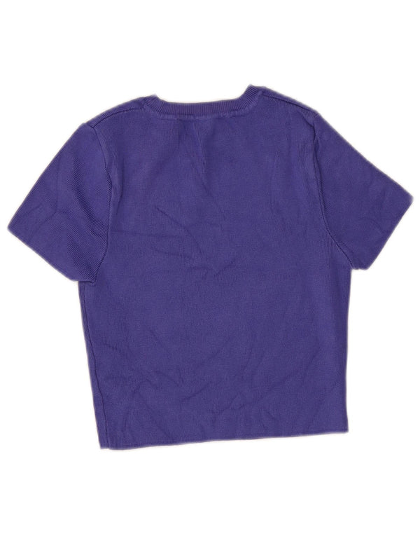 Zara Womens Crop Kortærmet Boat Neck Jumper Sweater UK 12 Medium Purple