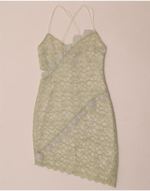 Topshop Dame Asymmetrisk Lace Halter Dress UK 10 Small Green Geometric