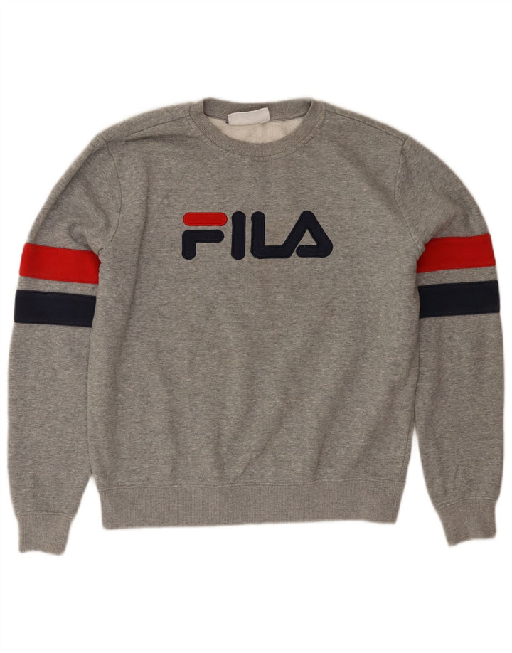 FILA Graphic Sweatshirt Jumper UK 14 Medium Grey Colourblock