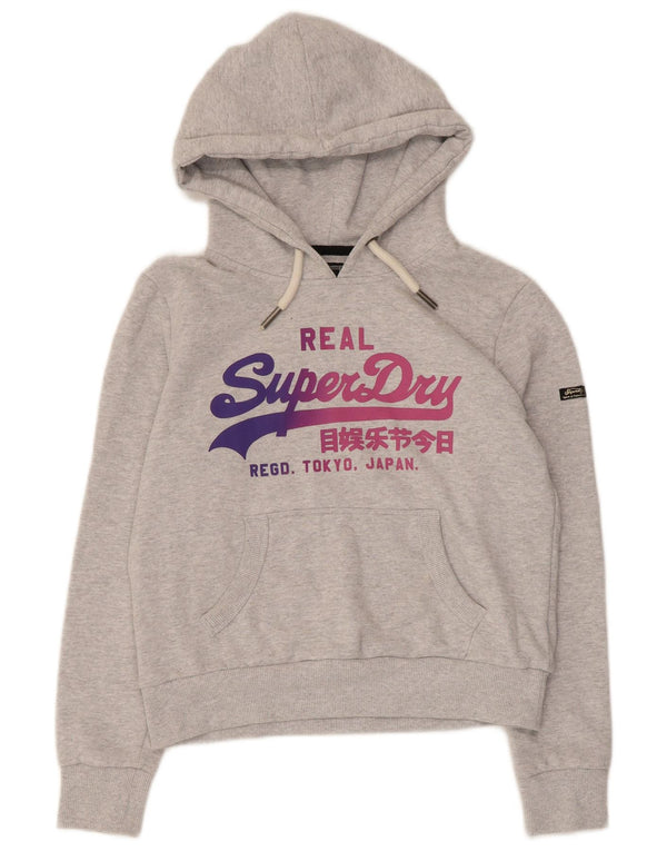 Superdry Womens Graphic Hoodie Jumper UK 10 Small Grey Cotton