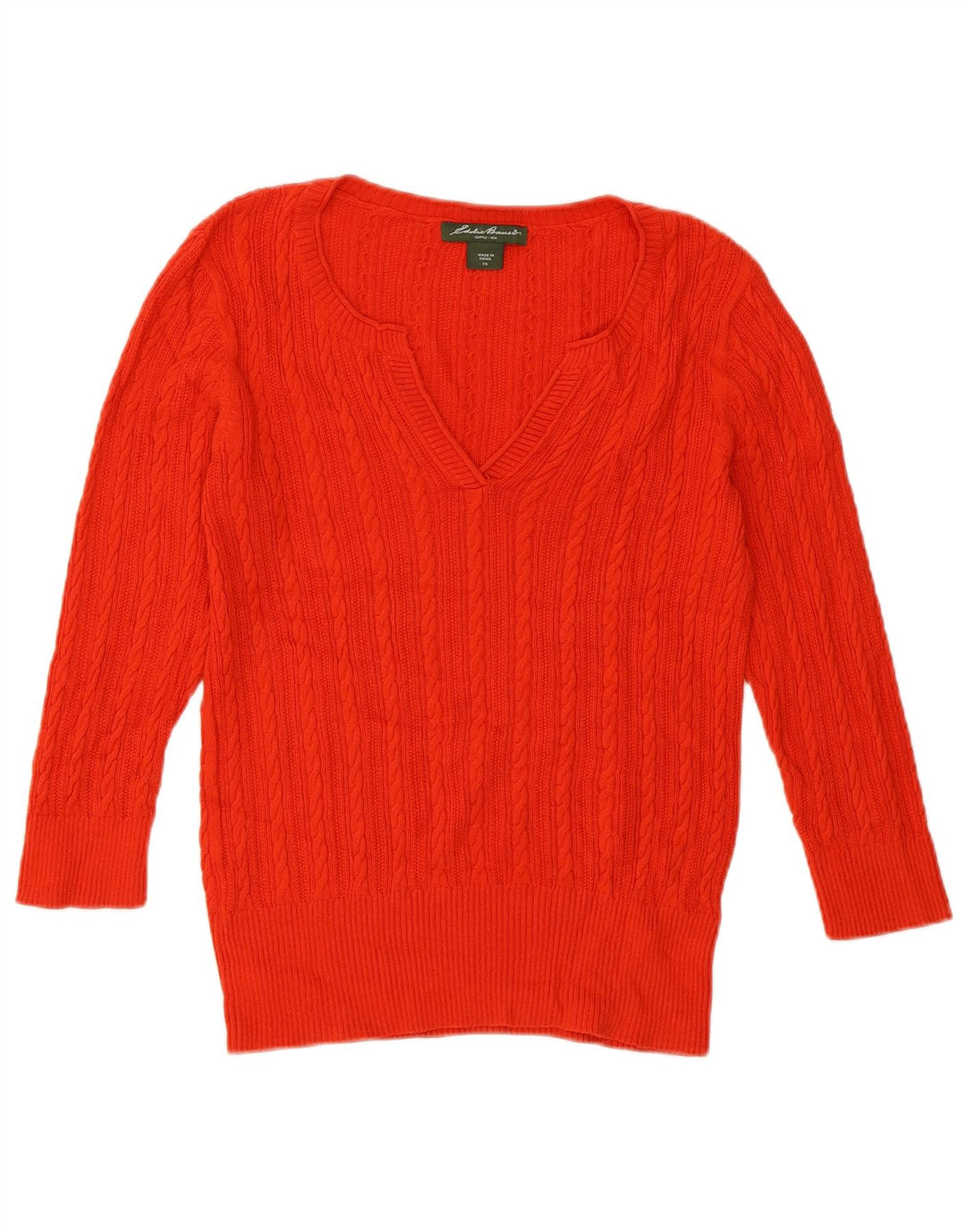 EDDIE BAUER Dame Oversized 3/4-ærmet V-hals sweater UK 6 XS Rød