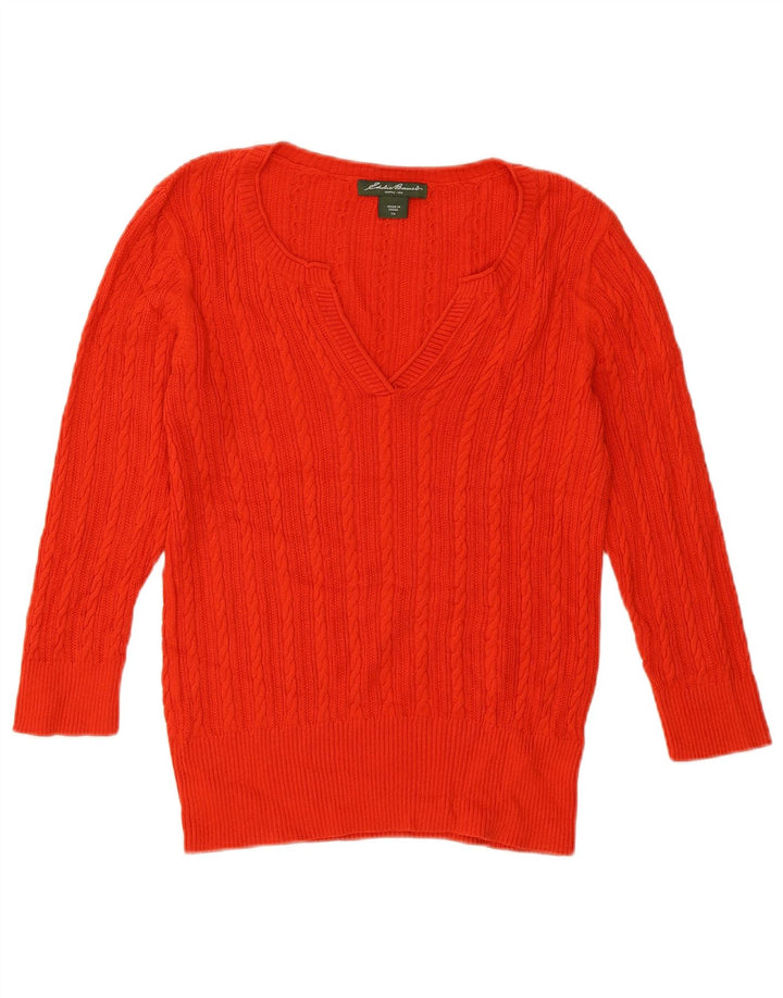 EDDIE BAUER Dame Oversized 3/4-ærmet V-hals sweater UK 6 XS Rød