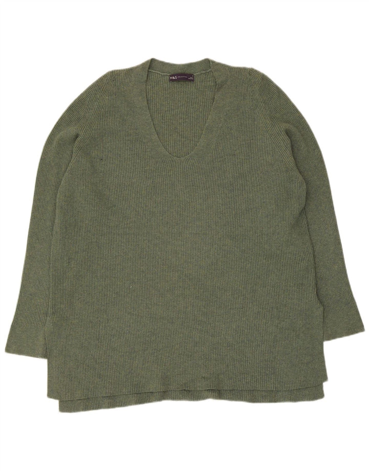 Marks & Spencer Dame V-hals sweater UK 16 Stor Khaki Polyester