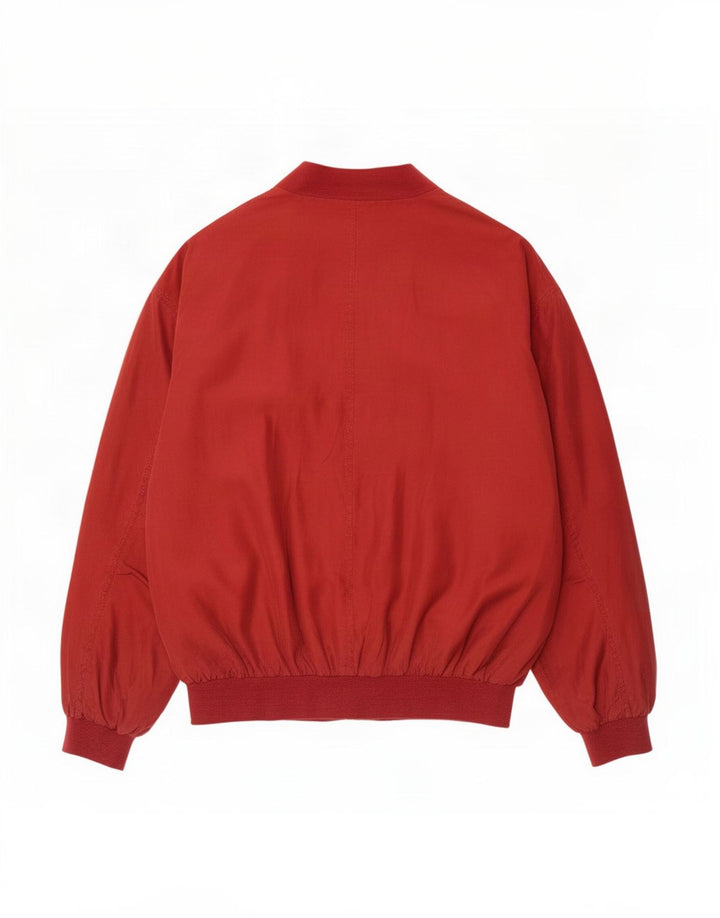 Vintage Herre Loose Fit Bomber Jacket UK 38 Medium Rød Silke