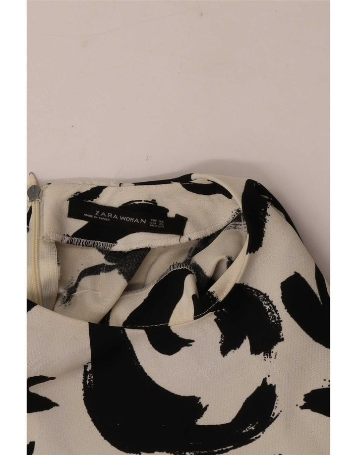 Zara Damebluse Top UK 6 XS Off White Geometrisk