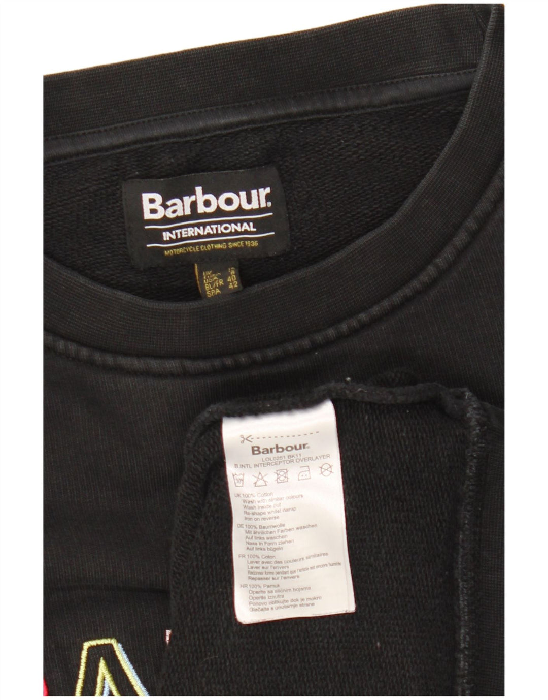 BARBOUR Grafisk Sweatshirt Jumper UK 12 Medium Sort Bomuld