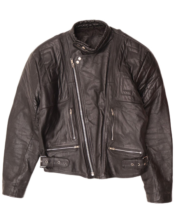 Vintage Herre Læder Biker Jacket UK 44 2XL Sort