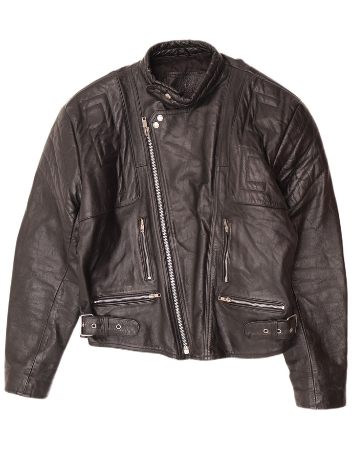 Vintage Herre Læder Biker Jacket UK 44 2XL Sort
