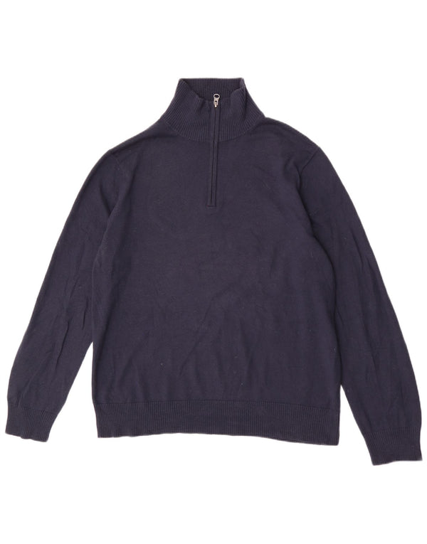 J. Crew Herre Zip Neck Jumper Sweater Medium Navy Blue Bomuld