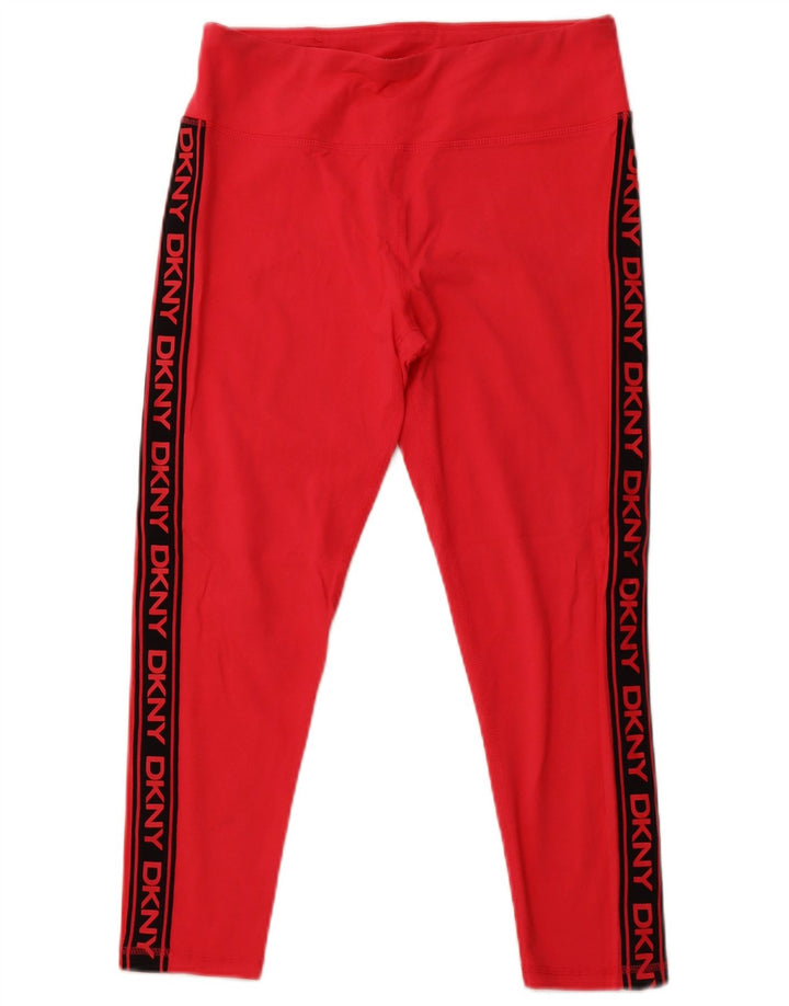 DKNY Womens Grafiske Capri Leggings UK 16 Large Pink Colourblock Bomuld