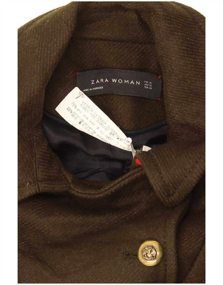Zara Womens Pea Coat UK 6 XS Khaki Wool