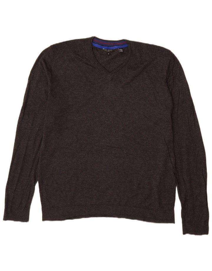 Ted Baker Herre V-hals sweater Størrelse 5 XL Grå Uld