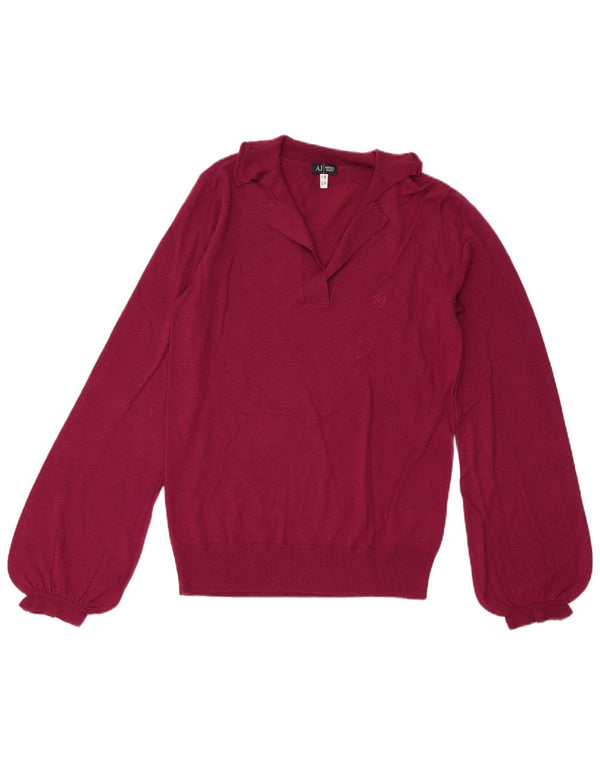 Armani Jeans Dame Polo Neck Jumper Sweater EU 46 XL Maroon Wool