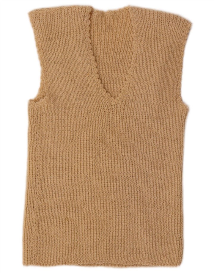 VINTAGE Dame Vest Tank Top UK 12 Medium Beige