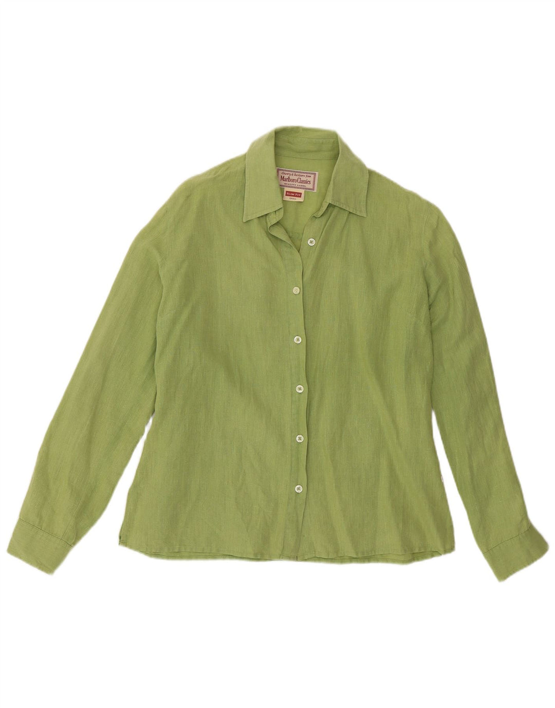 Marlboro Classics Dame Slim Fit Shirt UK 10 Small Green Linen