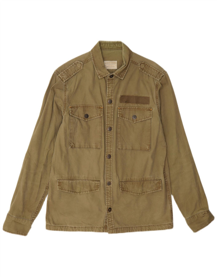 Zara Herre Oversized Military Shirt Stor Khaki Bomuld