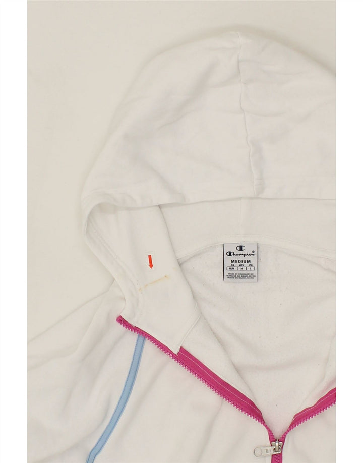CHAMPION Womens Oversized Crop Zip Neck Hoodie Jumper UK 14 Medium White Vintage Champion and Second-Hand Champion from Messina Hembry 