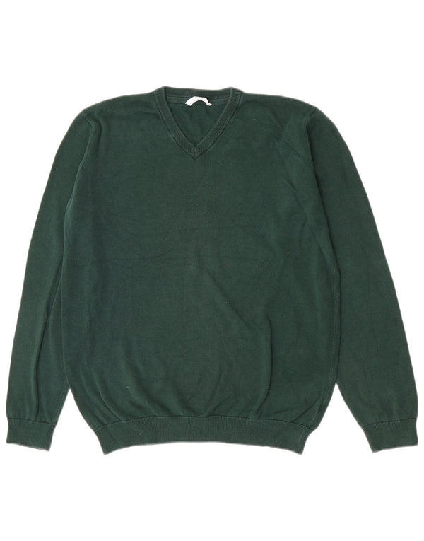 Marks & Spencer Boys V-Neck Jumper Sweater 15-16 Years Green Cotton