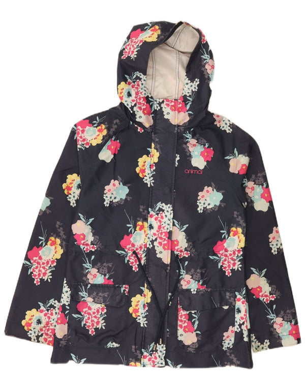Animal Dame Regnjakke med hætte UK 8 Small Navy Blue Floral Polyester