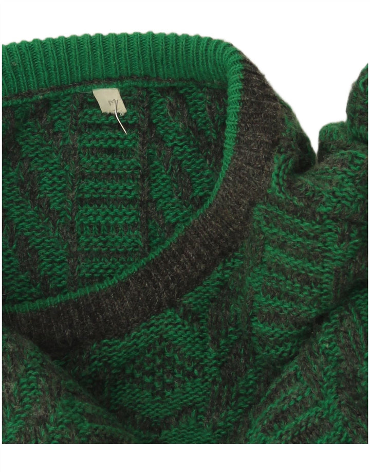 Vintage herre rund hals sweater mellemgrøn geometrisk