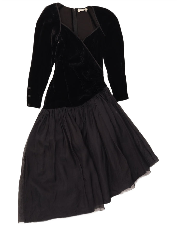 Pancaldi & B Dame Langærmet Asymmetrisk Kjole UK 12 Medium Sort