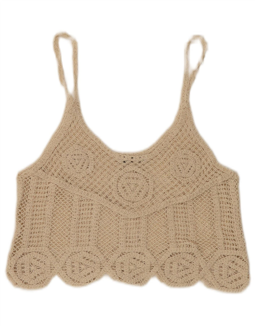Zara Dame Crop Hæklet Cami Top UK 12 Medium Beige