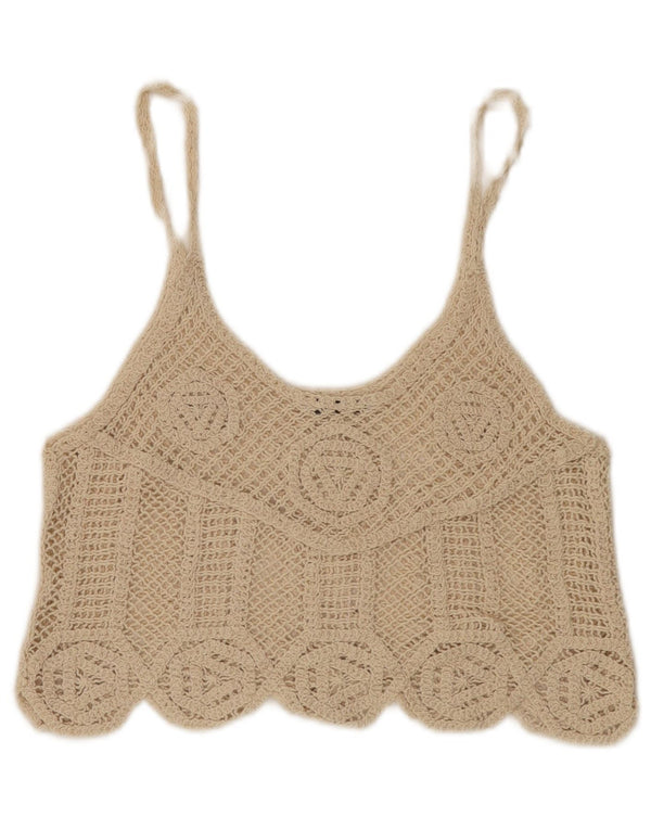 Zara Dame Crop Hæklet Cami Top UK 12 Medium Beige