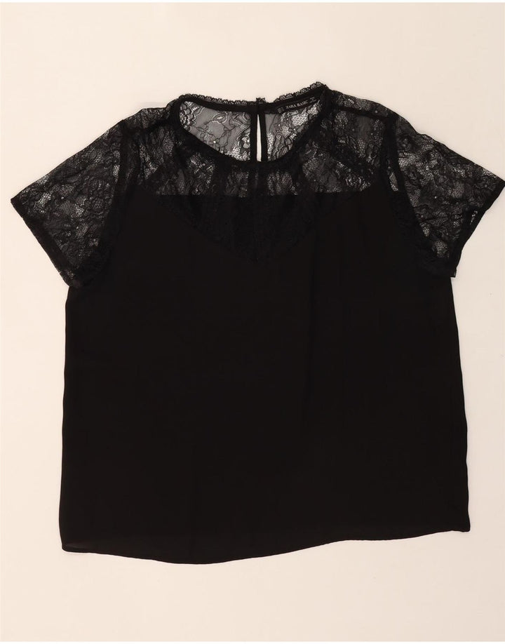 ZARA Womens Blouse Top UK 18 XL Black Floral Vintage Zara and Second-Hand Zara from Messina Hembry 