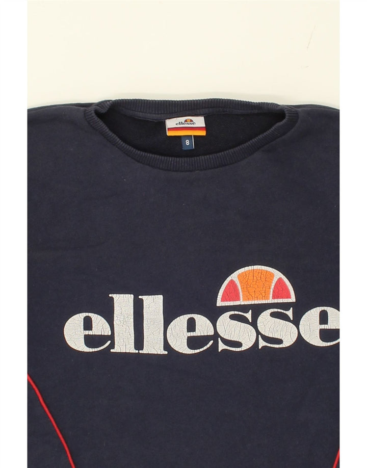 ELLESSE Womens Oversized Graphic Sweatshirt Jumper UK 8 small Navy Blue Vintage Ellesse and Second-Hand Ellesse from Messina Hembry 