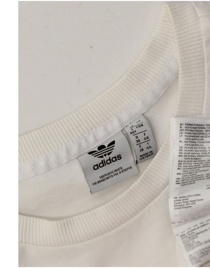 ADIDAS Womens Graphic T-Shirt Top UK 12 Medium White Cotton Vintage Adidas and Second-Hand Adidas from Messina Hembry 