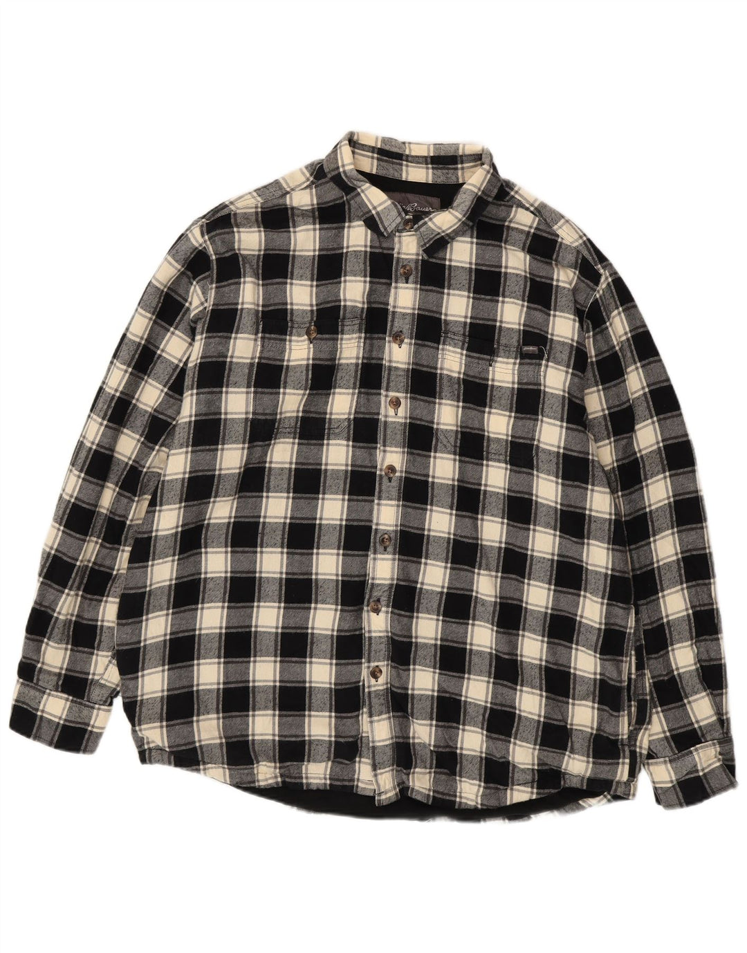 EDDIE BAUER Herre høj flannelskjorte XL sort ternet bomuld
