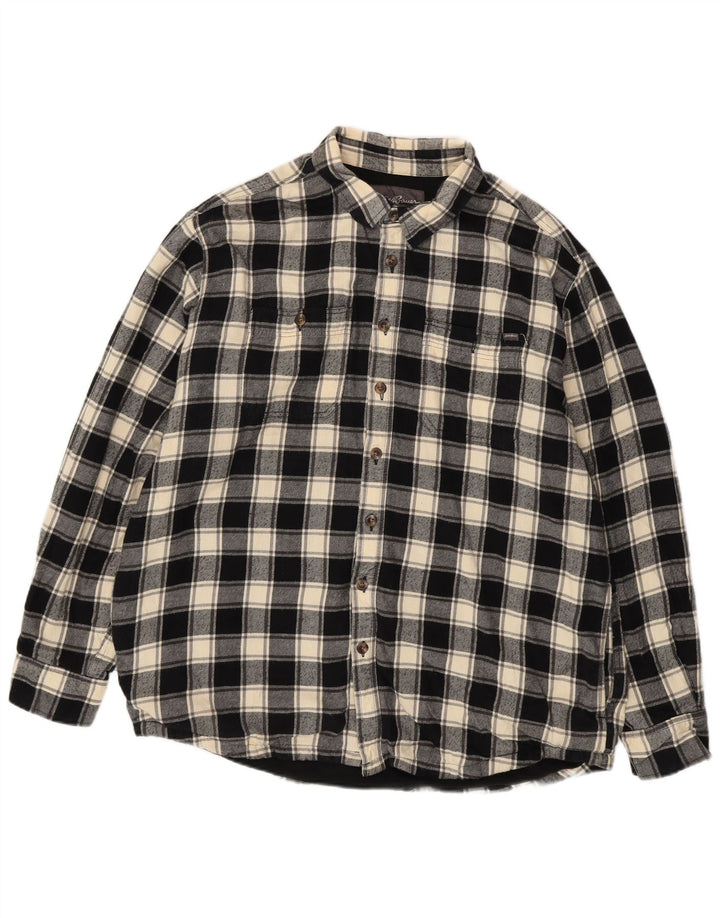 EDDIE BAUER Herre høj flannelskjorte XL sort ternet bomuld