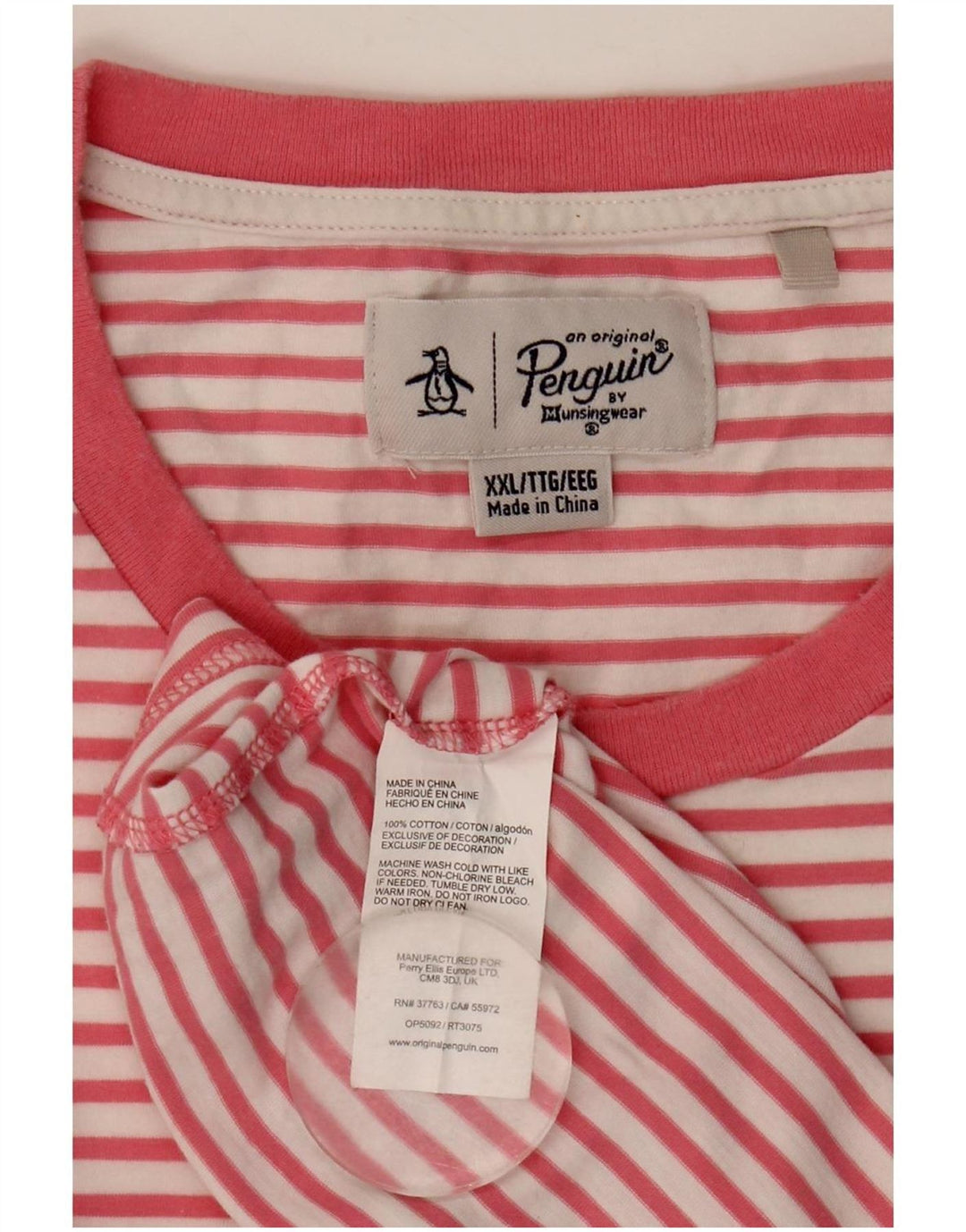 Penguin Herre T-Shirt Top 2XL Pink Stribet Bomuld
