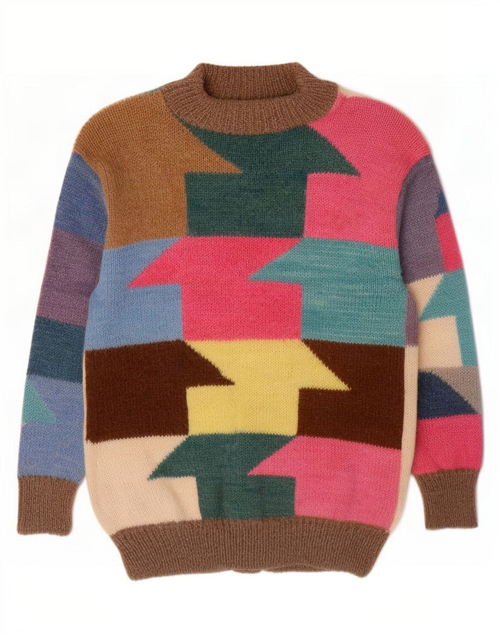 Vintage Kvinders Grafisk Cardigan Sweater UK 16 Stor Flerfarvet Geometrisk