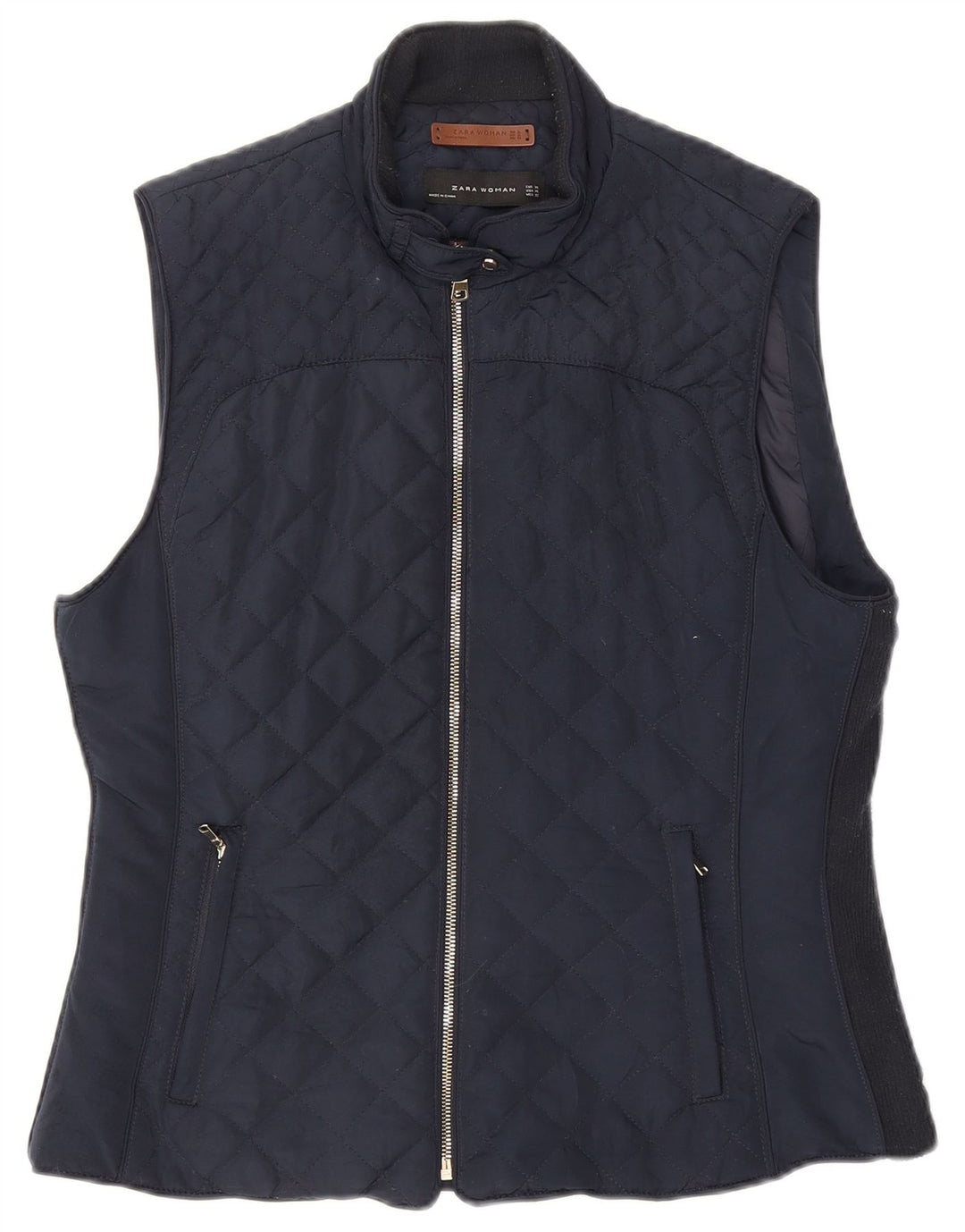 Zara Womens Quilted Gilet UK 18 XL Navy Blue Polyester
