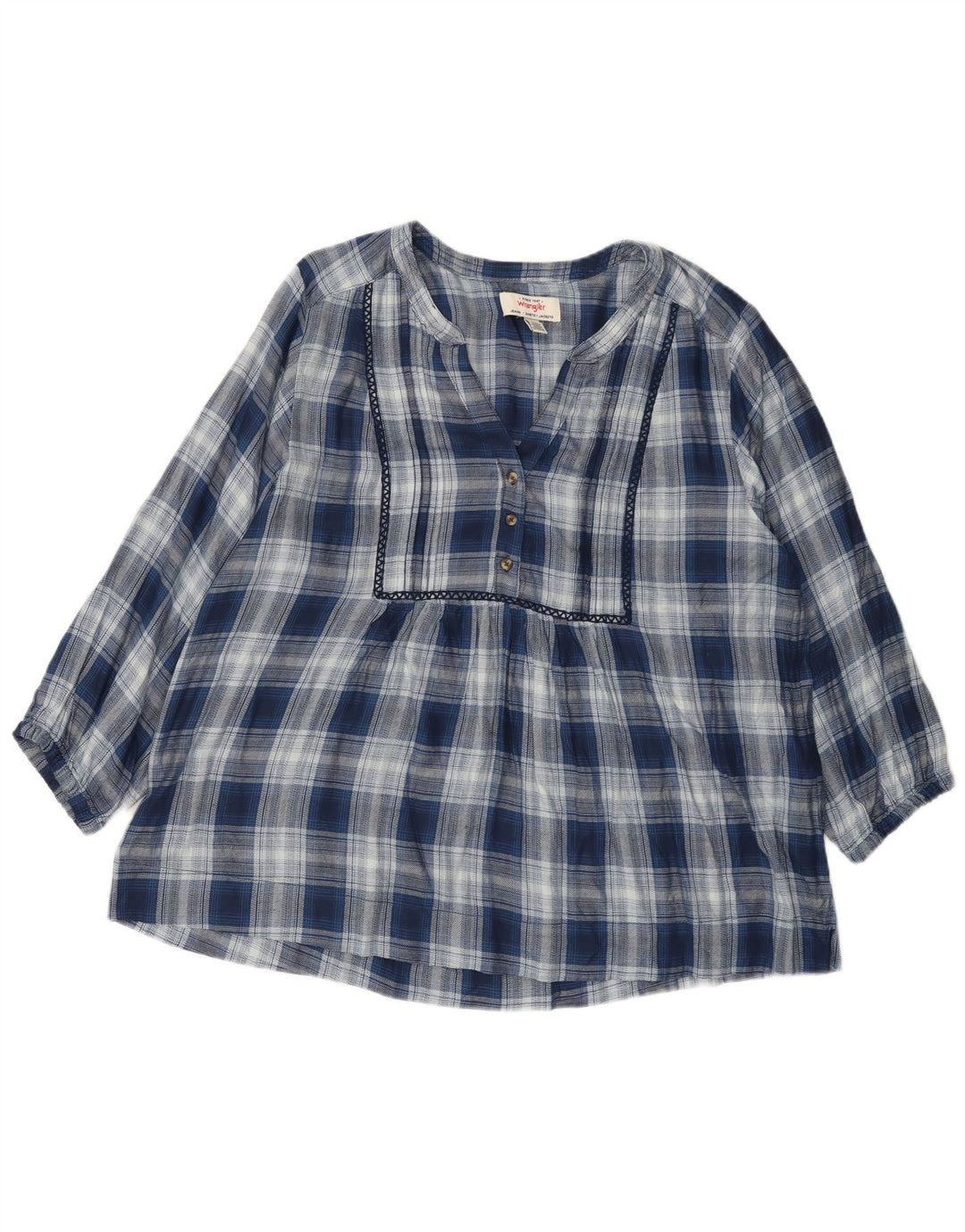 Wrangler Dame 3/4 ærmet bluse Top UK 16 Large Blue Check Viscose