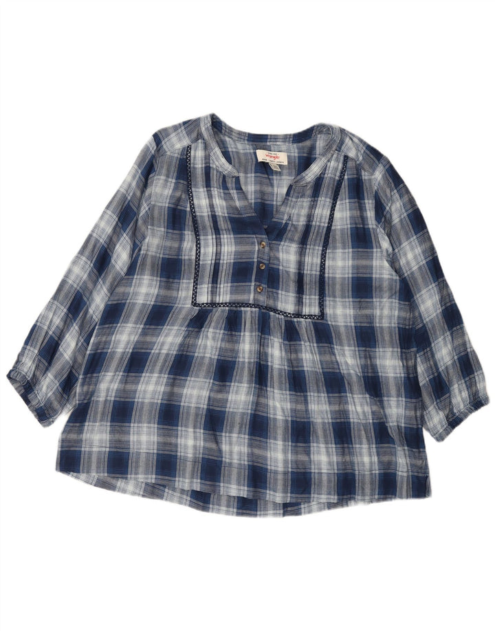 Wrangler Dame 3/4 ærmet bluse Top UK 16 Large Blue Check Viscose