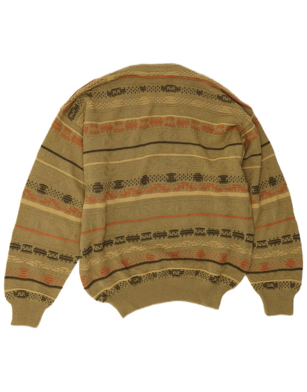 Giramondo Herre V-hals sweater IT 50 Medium Khaki Geometrisk Bomuld