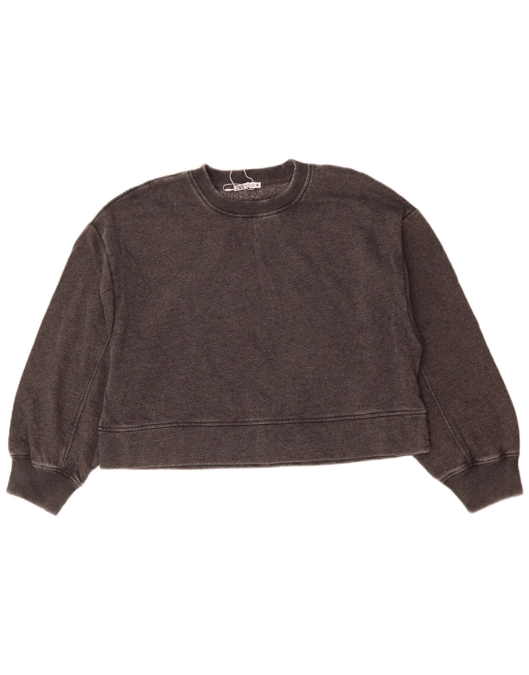 Zara Womens Crop Oversized Sweatshirt Jumper UK 10 Small Grey Bomuld