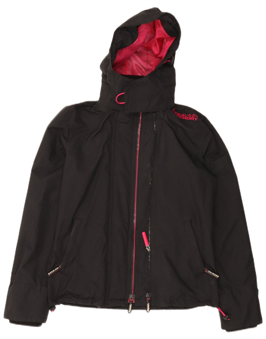 Superdry Windcheater Regnjakke med hætte til kvinder UK 10 Lille sort nylon