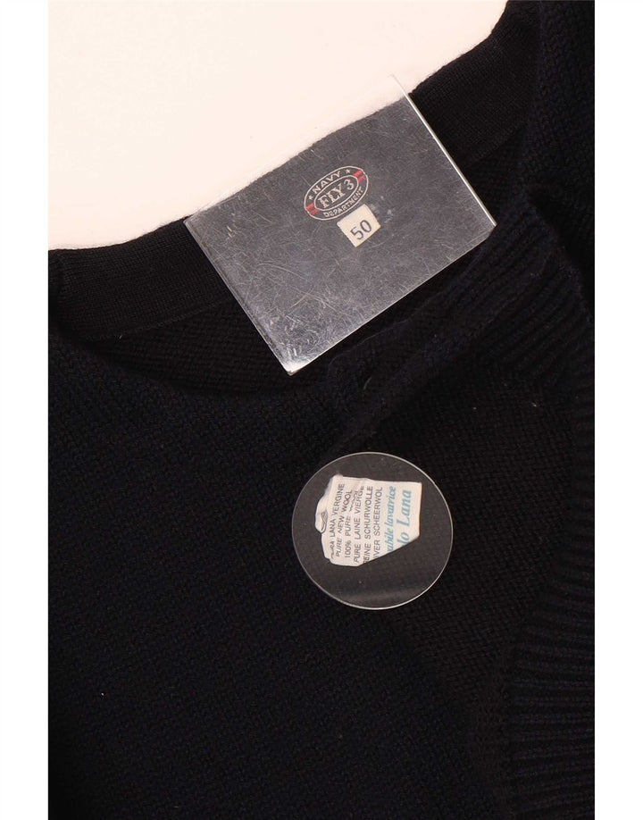 Flue 3 Herre Button Neck Jumper Sweater IT 50 Medium Navy Blue Uld