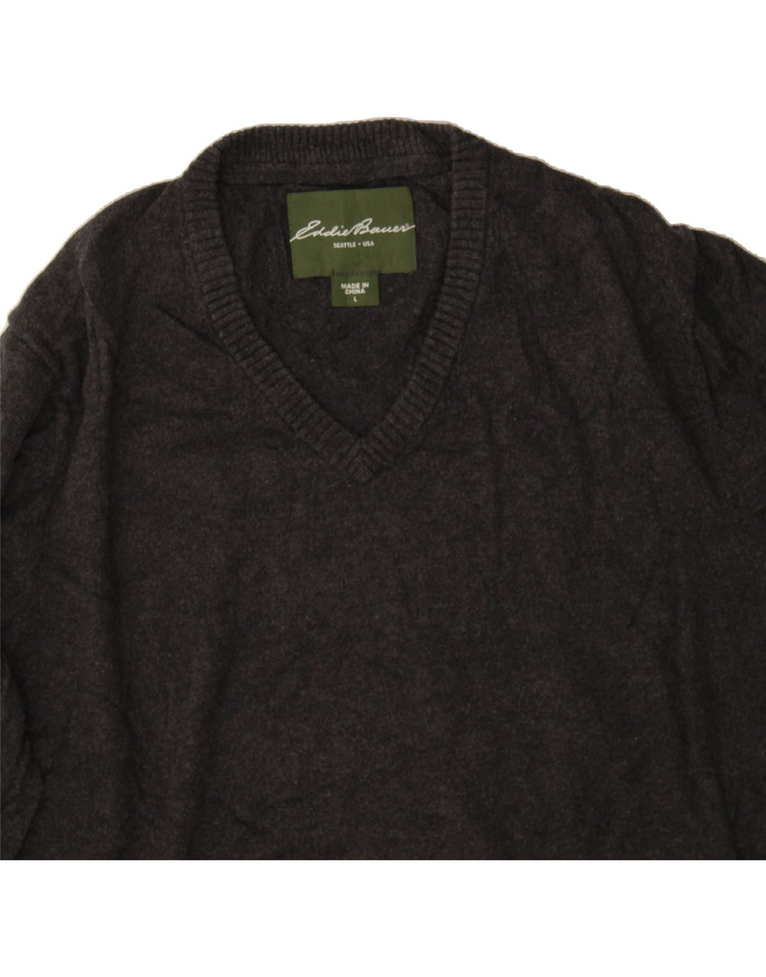 EDDIE BAUER Mens V-Neck Jumper Sweater Large Grey Cotton Vintage Eddie Bauer and Second-Hand Eddie Bauer from Messina Hembry 
