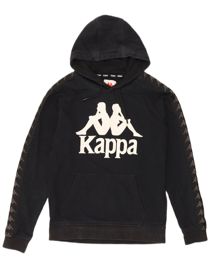 KAPPA Mens Graphic Hoodie Jumper Small Black Cotton
