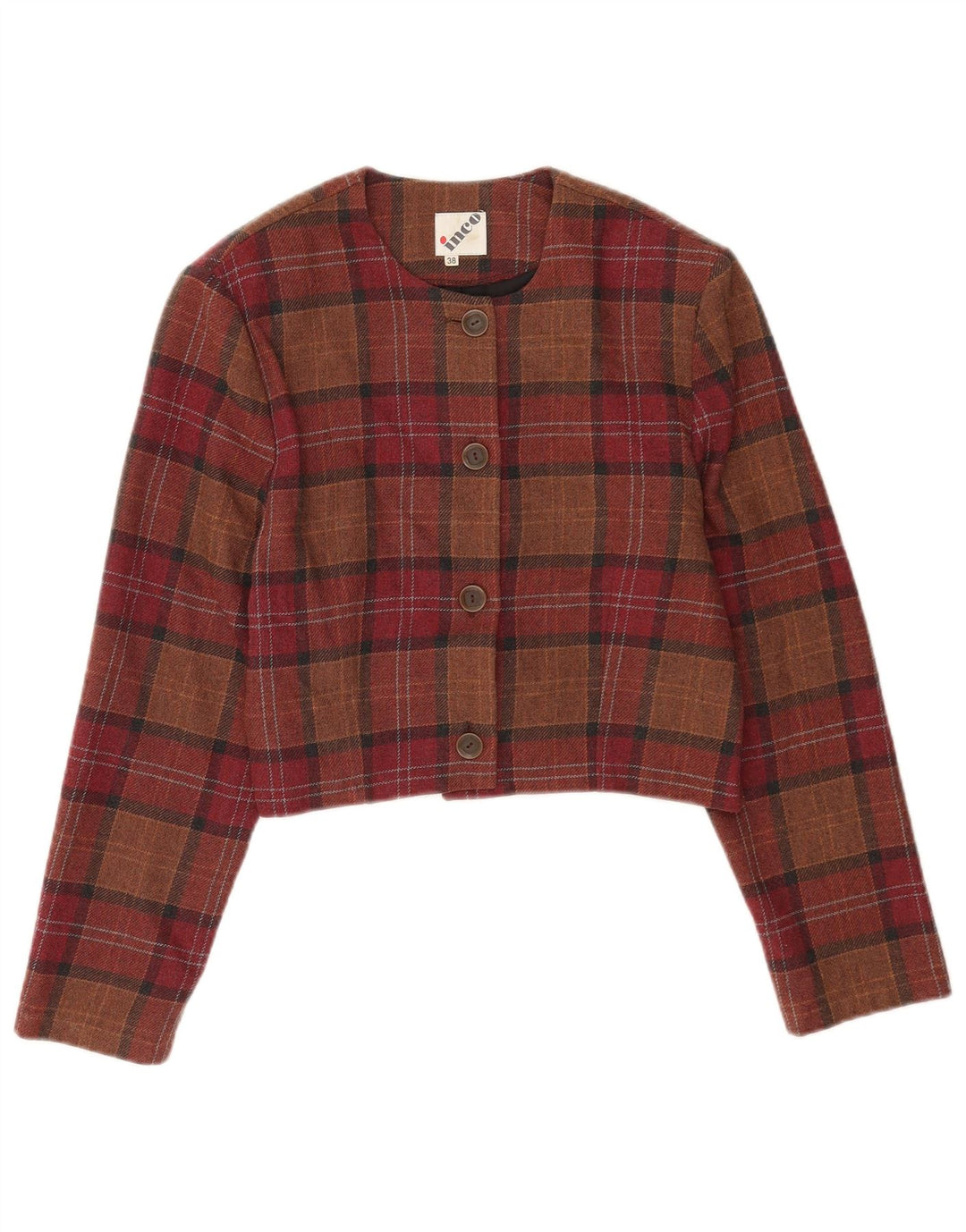 Vintage dame Crop 4-knaps blazerjakke EU 38 medium brun ternet